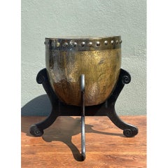 Vintage Hammered Brass Drum Table
