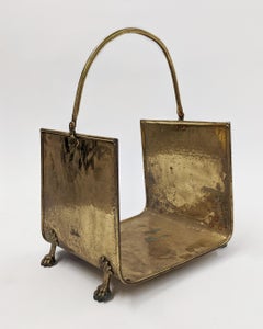 Vintage Hammered Brass Log Holder with Paw Feet by William Jackson Co Circa 1930