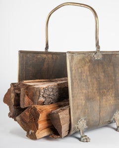 Vintage Hammered Brass Log Holder with Paw Feet, circa 1930