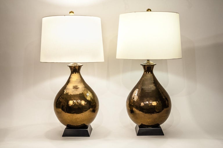 Vintage Hammered Brass Pair Of Table, Table Lamps 35 High