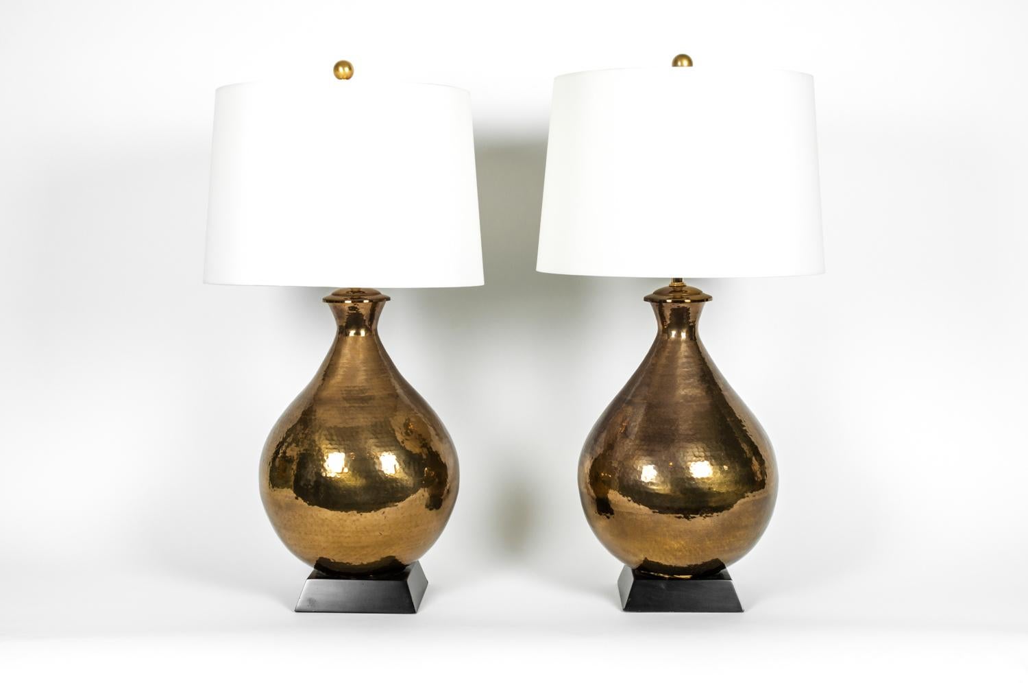 Italian Vintage Hammered Brass Pair of Table Lamps