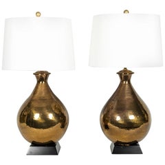 Vintage Hammered Brass Pair of Table Lamps