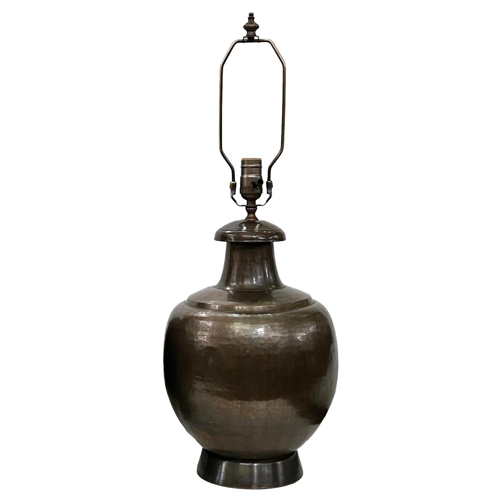 Vintage Hammered Brass Table Lamp For Sale