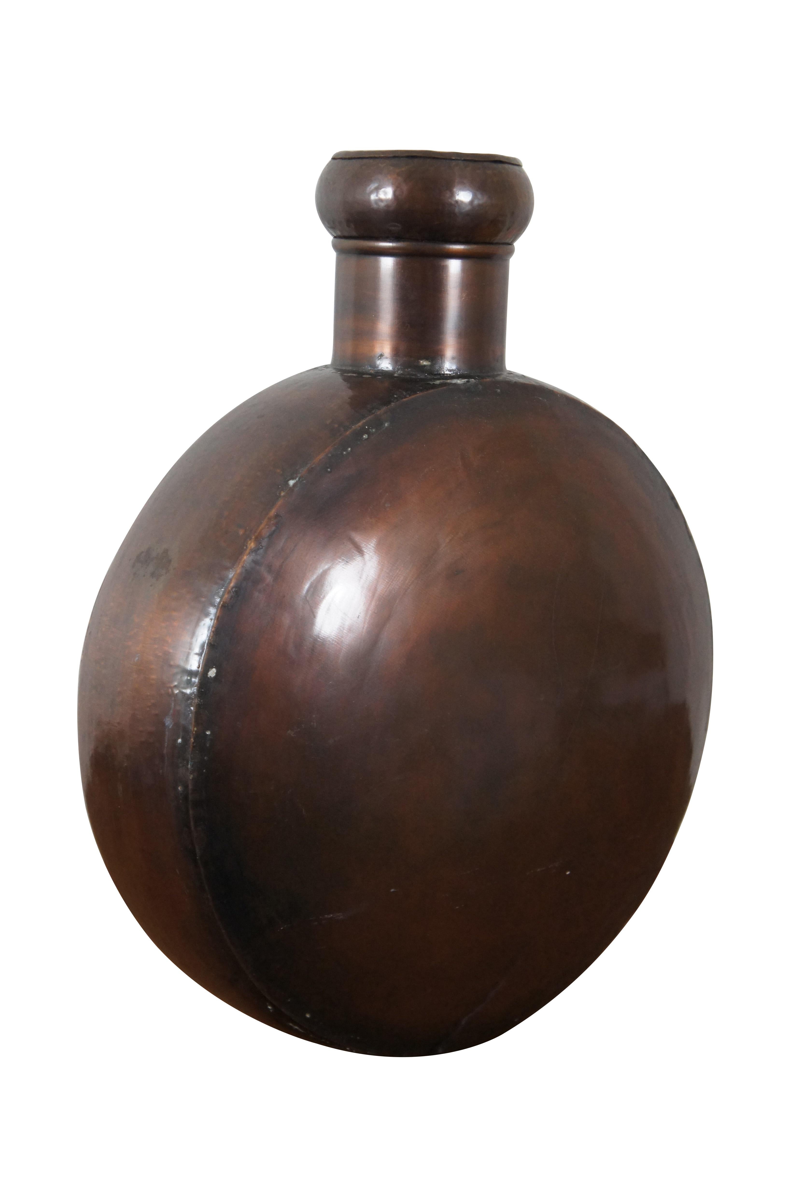 Rustic Vintage Hammered Copper Canteen Jug Flask Vessel Bottle 21”