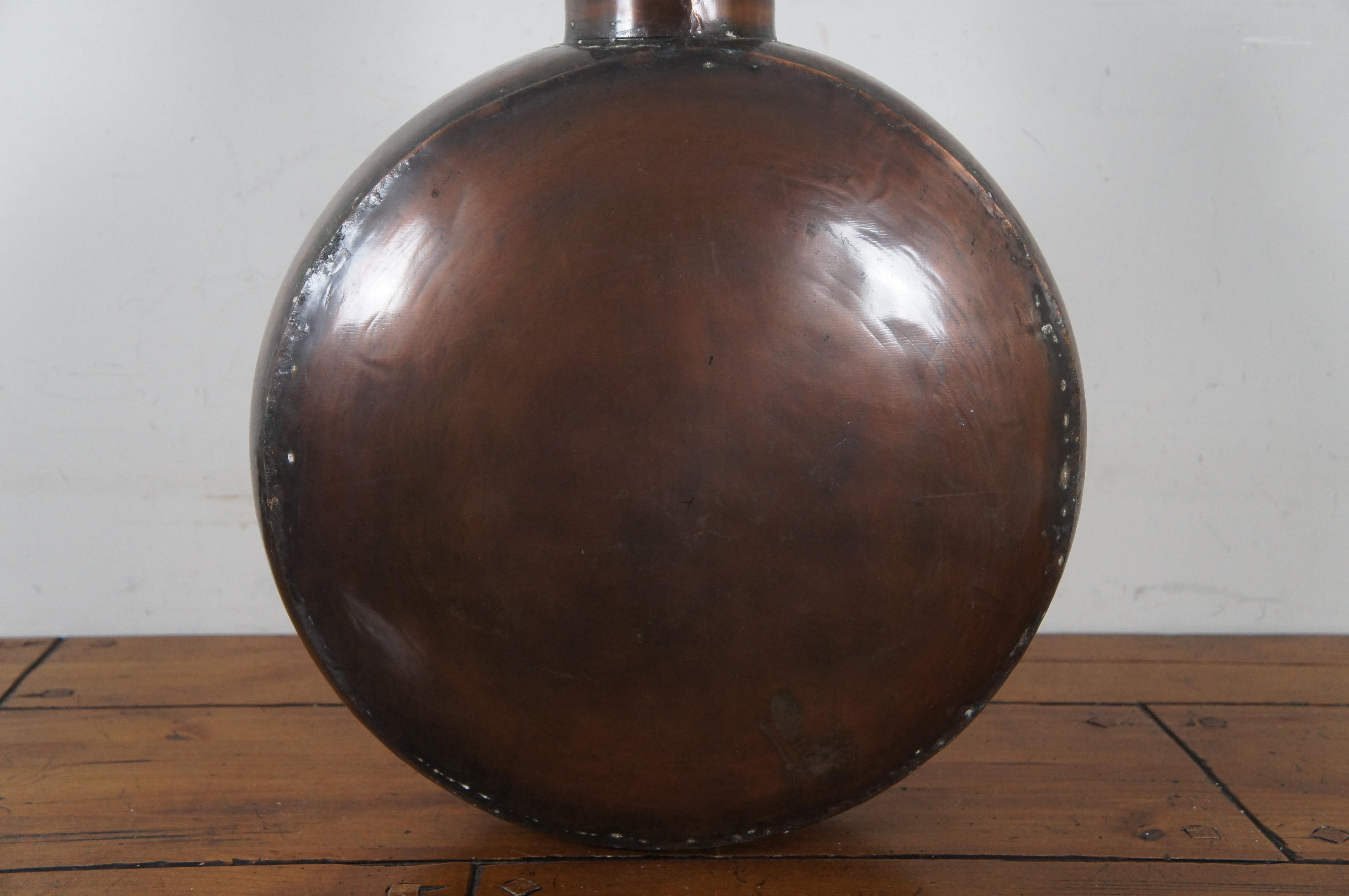 20th Century Vintage Hammered Copper Canteen Jug Flask Vessel Bottle 21”