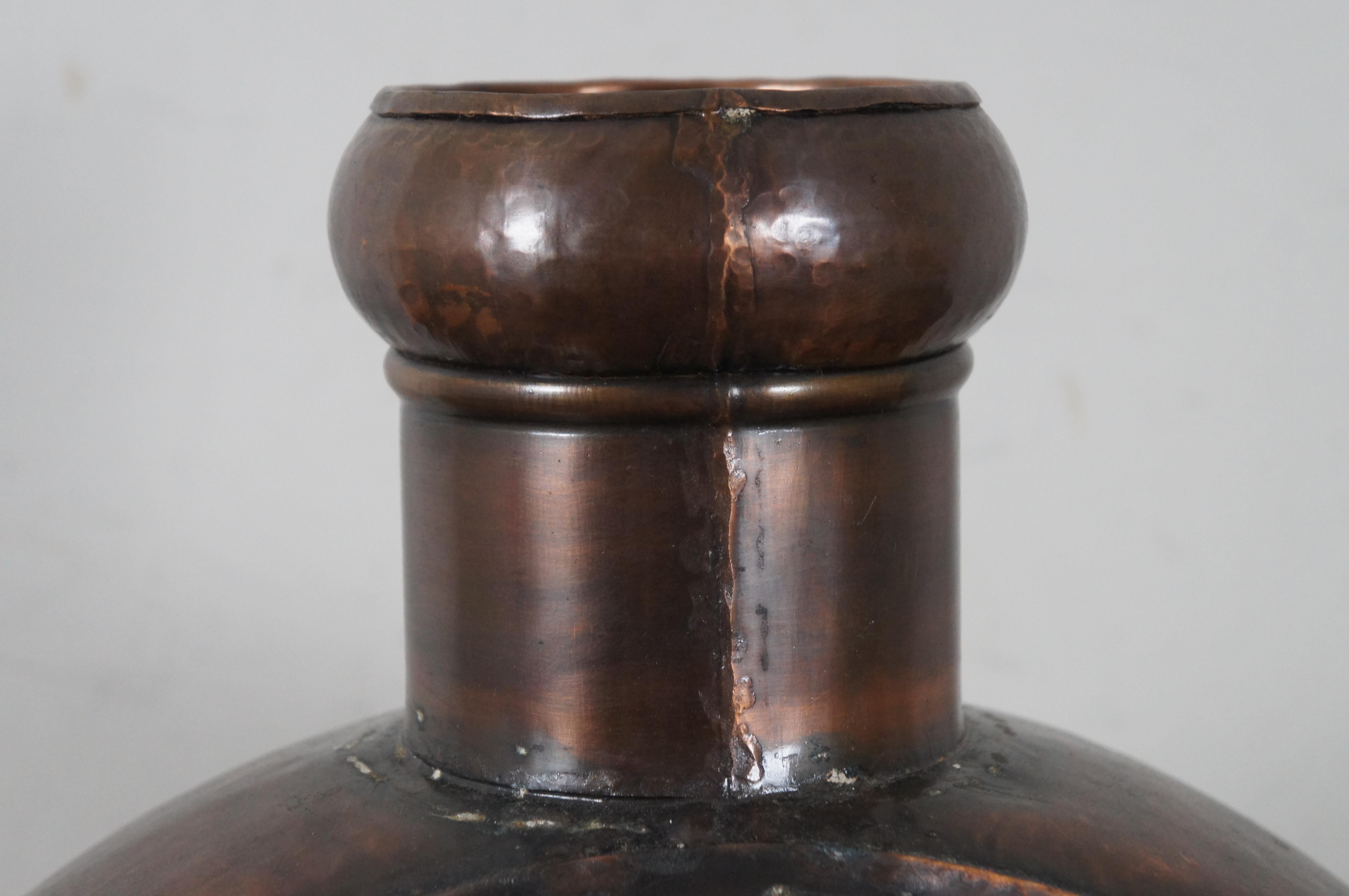 Vintage Hammered Copper Canteen Jug Flask Vessel Bottle 21” 1