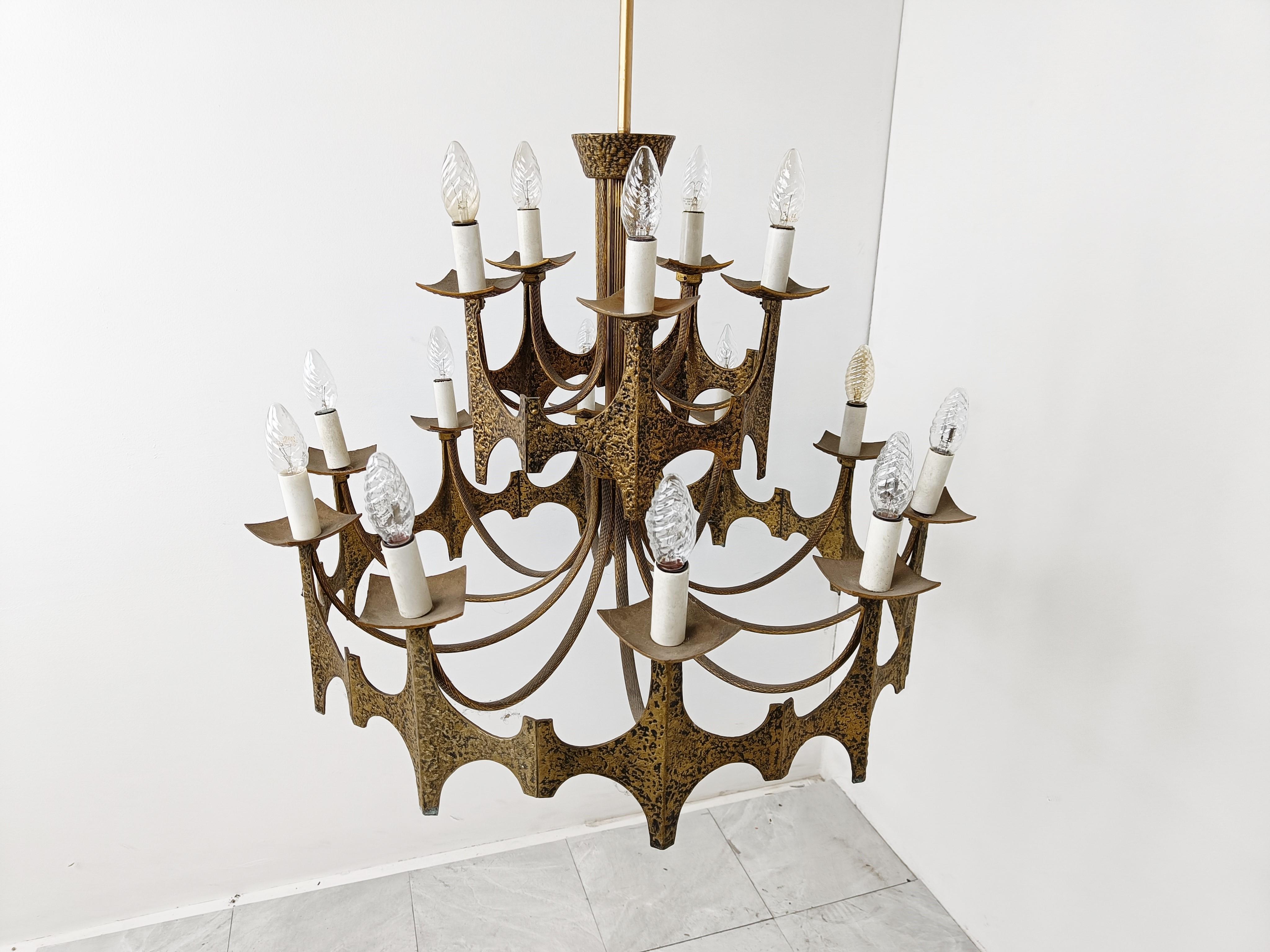 Brutalist Vintage Hammered Copper Chandelier, 1970s For Sale