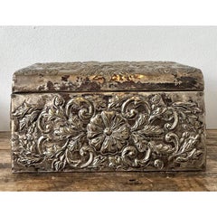 Vintage Hammered Floral Metal Box