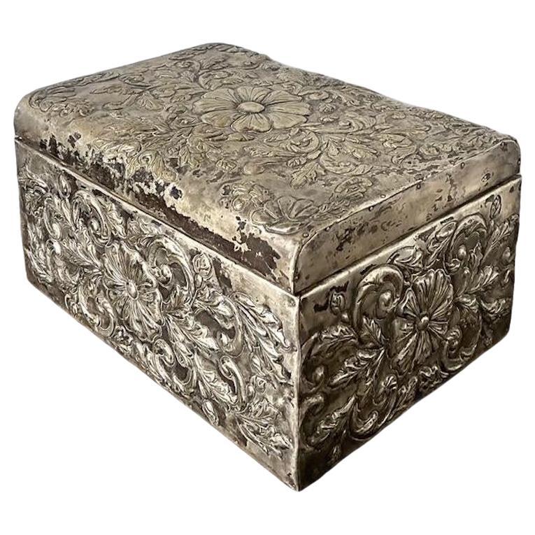 Vintage Hammered Floral Metal Box