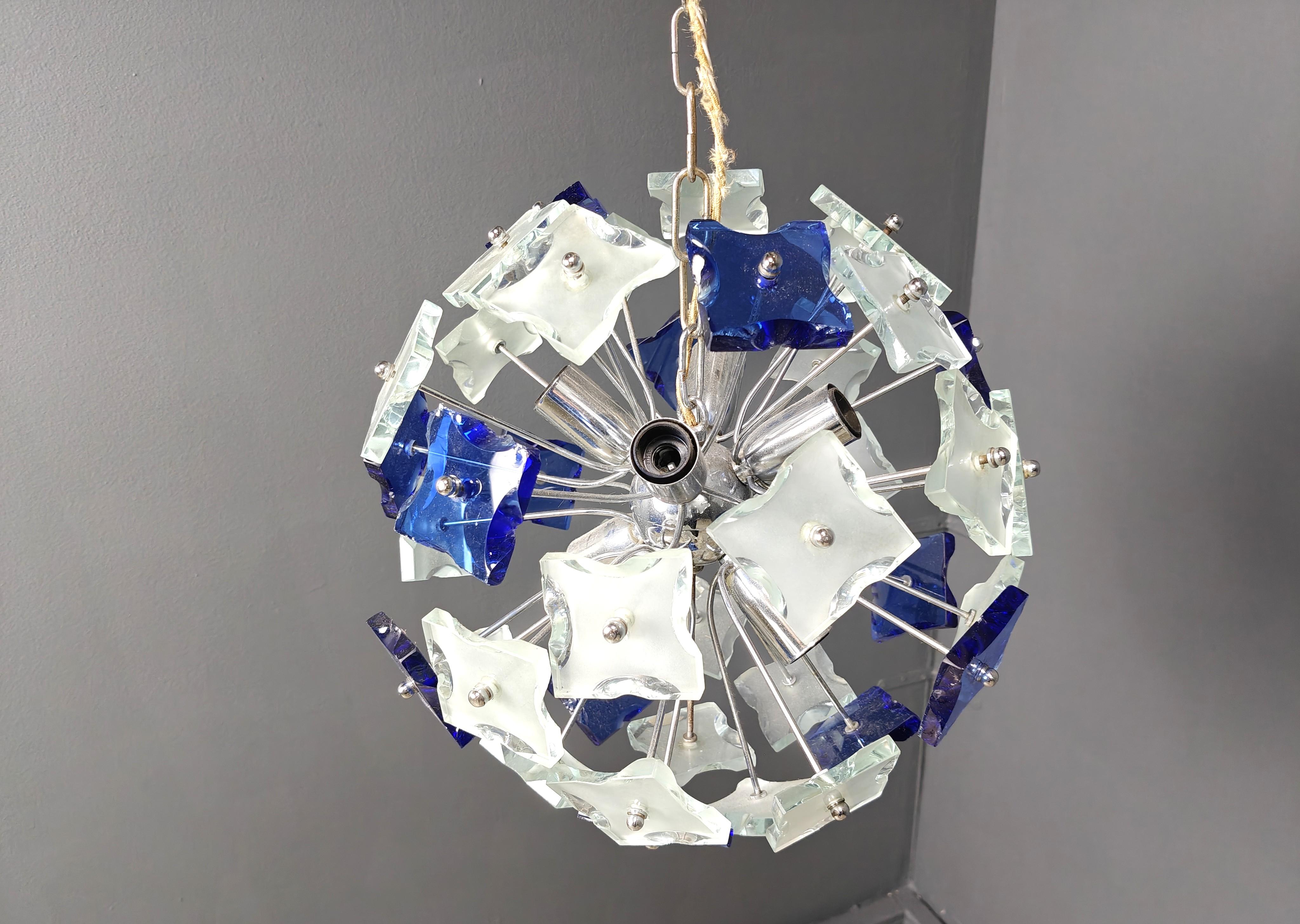 Vintage hammered glass spputnik chandelier, 1970s For Sale 4