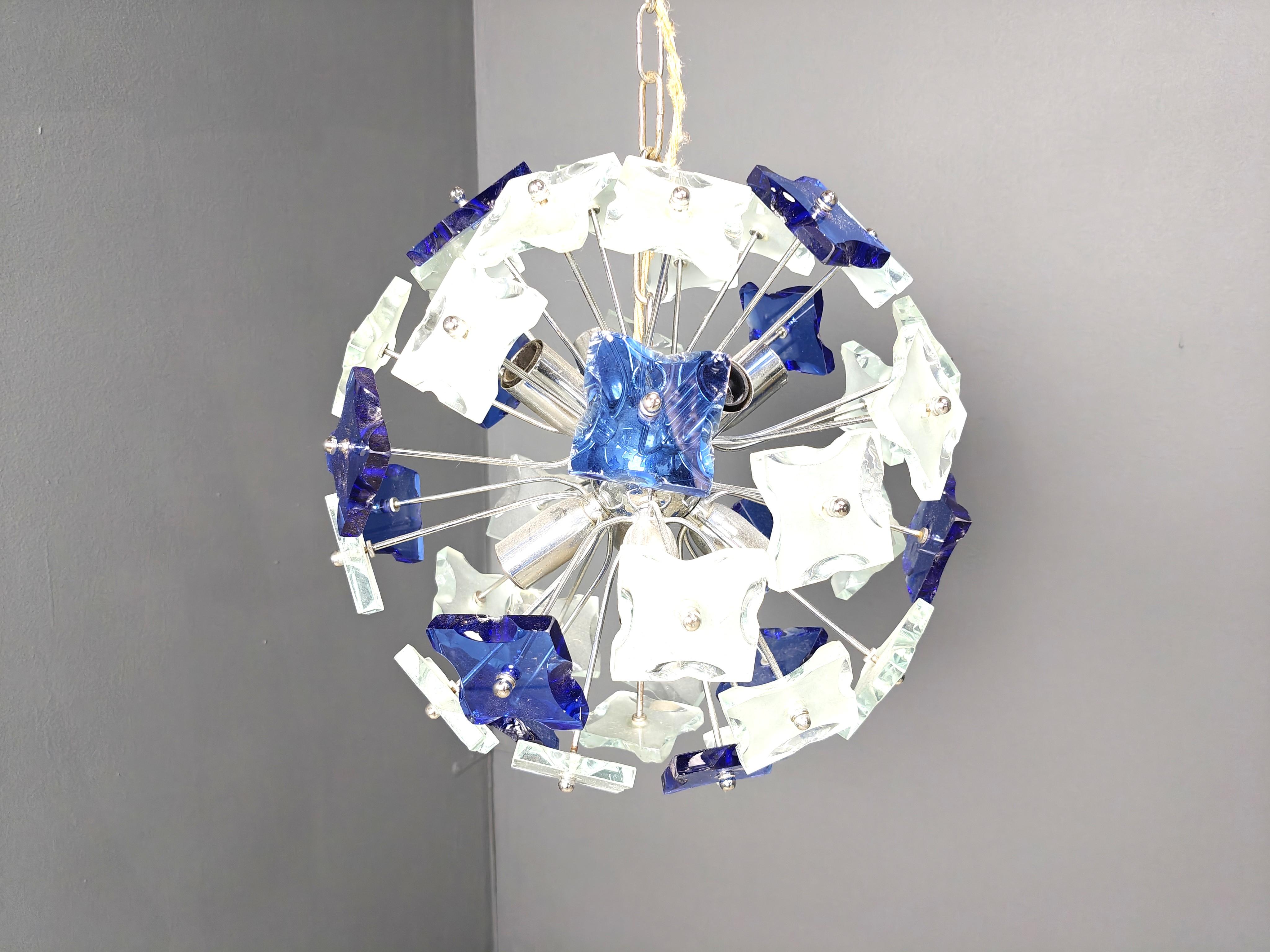 Vintage hammered glass spputnik chandelier, 1970s For Sale 5