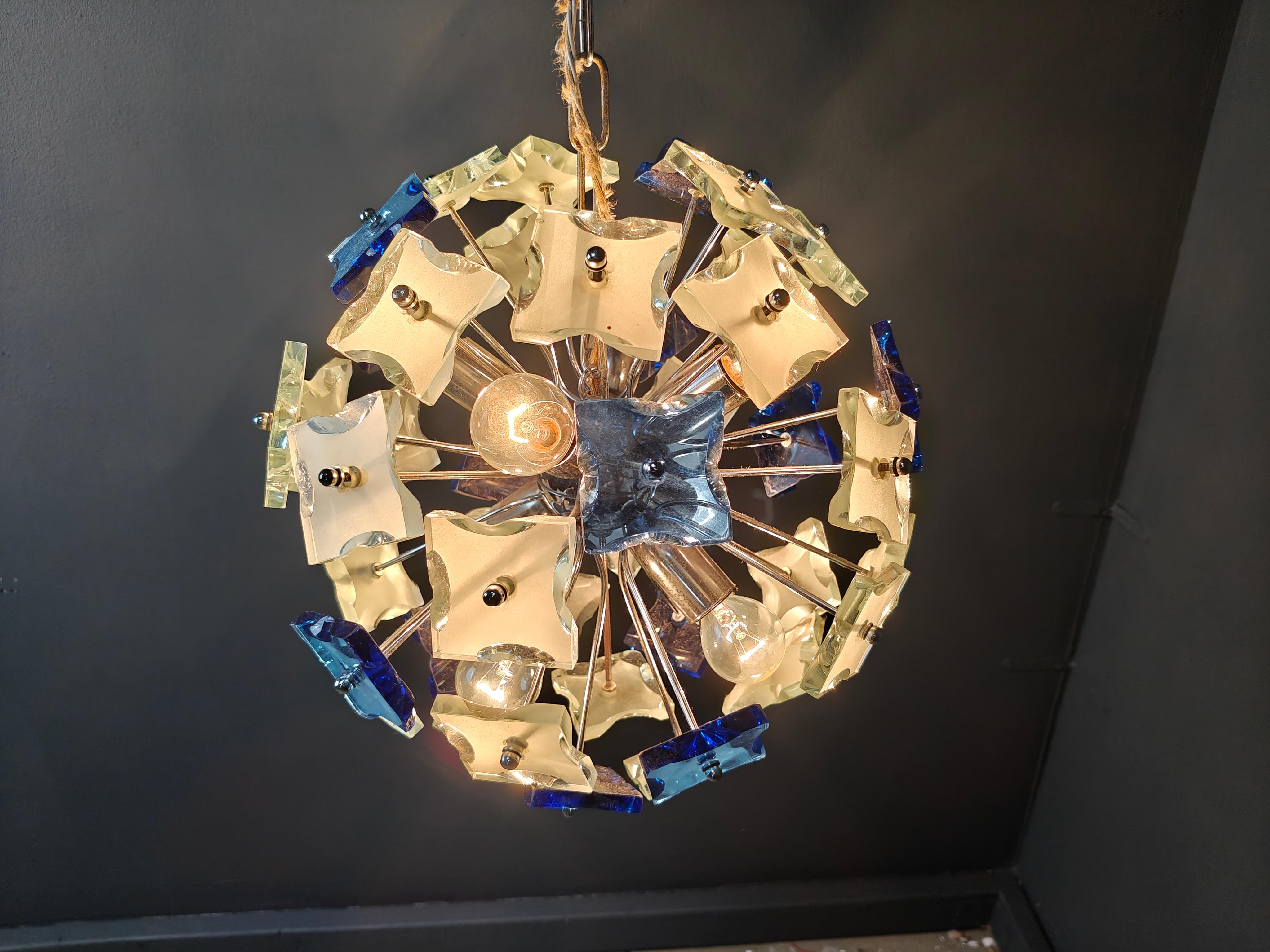 Italian Vintage hammered glass spputnik chandelier, 1970s For Sale