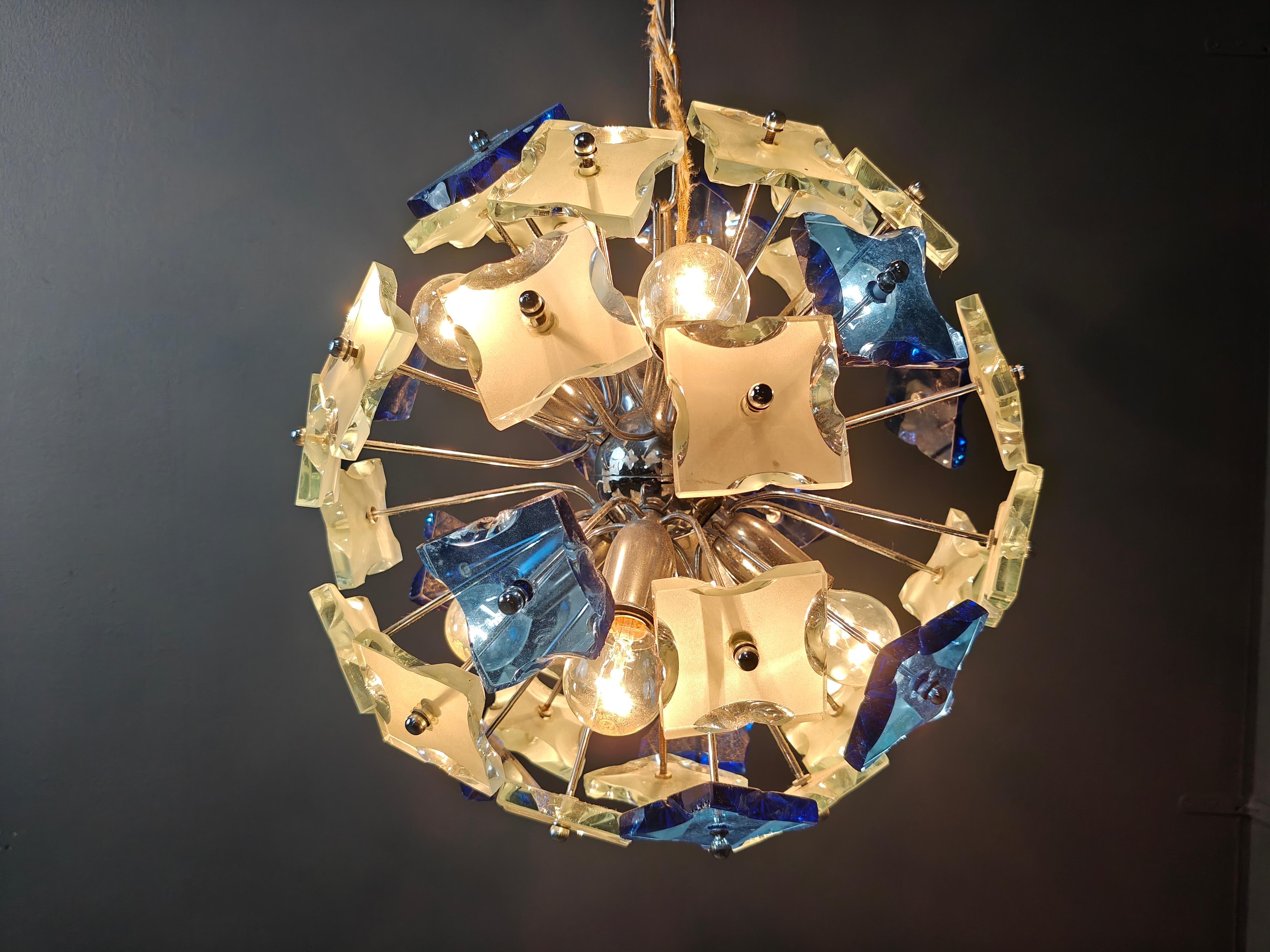 Late 20th Century Vintage hammered glass spputnik chandelier, 1970s For Sale