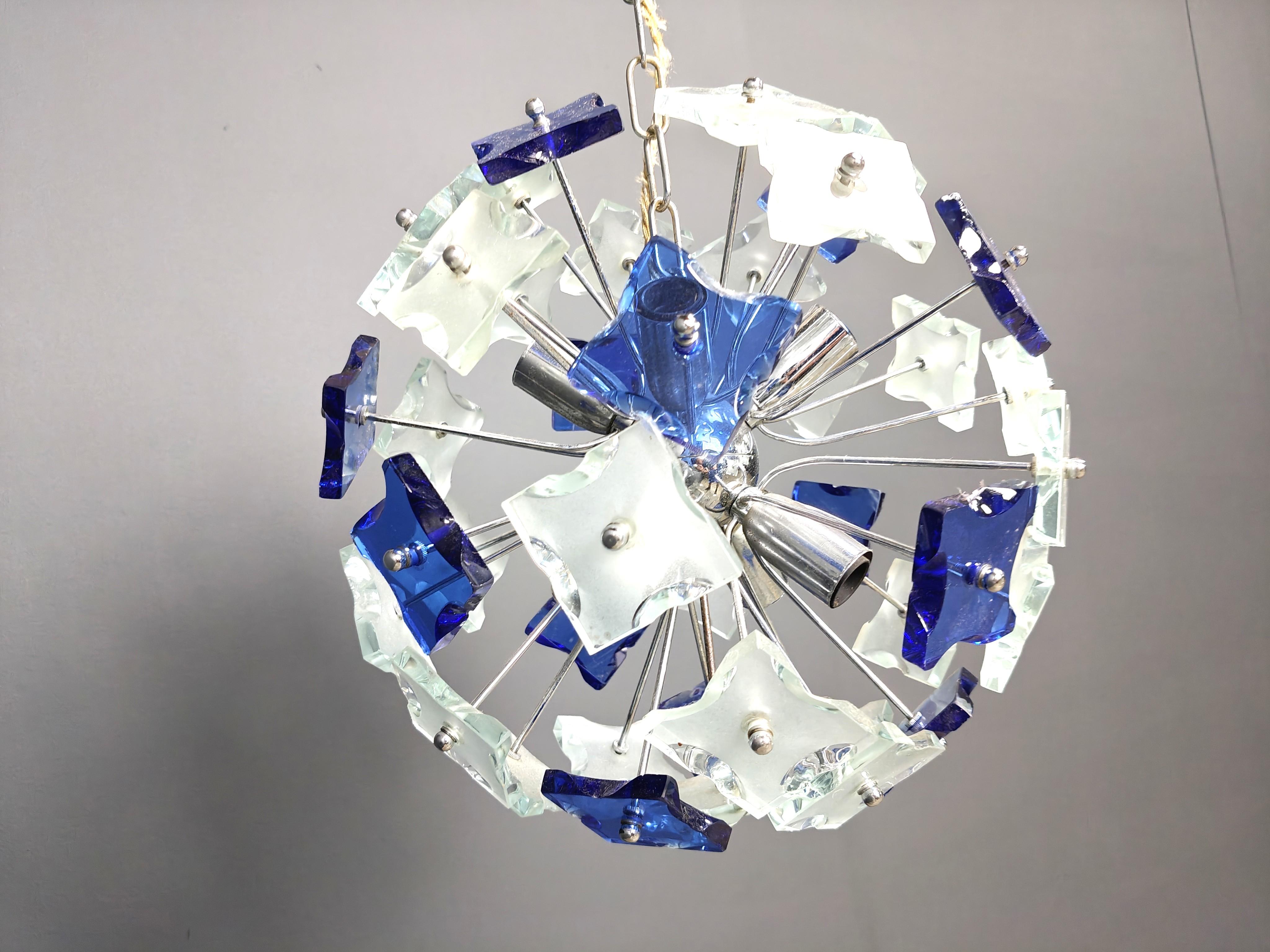 Murano Glass Vintage hammered glass spputnik chandelier, 1970s For Sale
