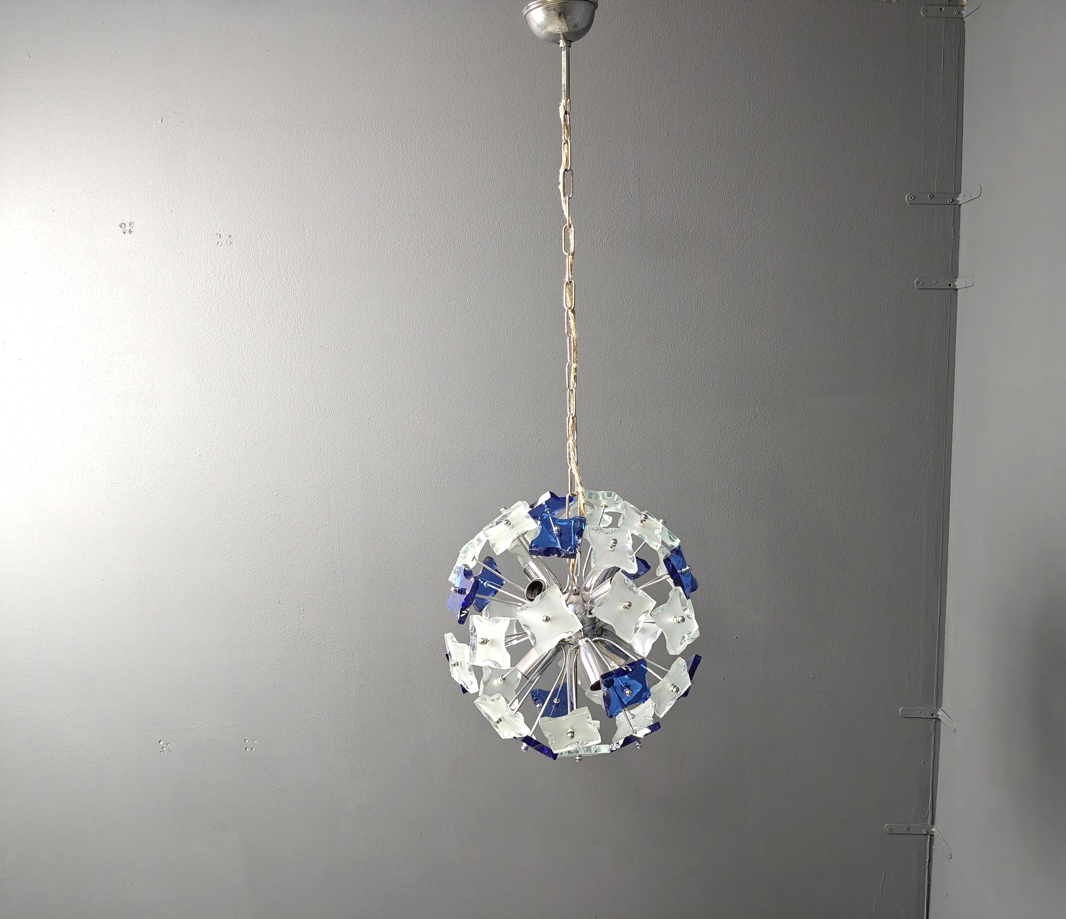 Vintage hammered glass spputnik chandelier, 1970s For Sale 1
