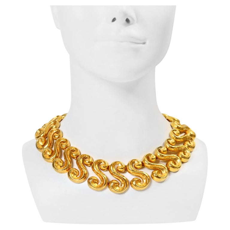 Collier Vintage En Cuivre Doré Avec Motifs - Dorure Patinée, Occasion - Parfait Pour Un Style Bohème Rétro