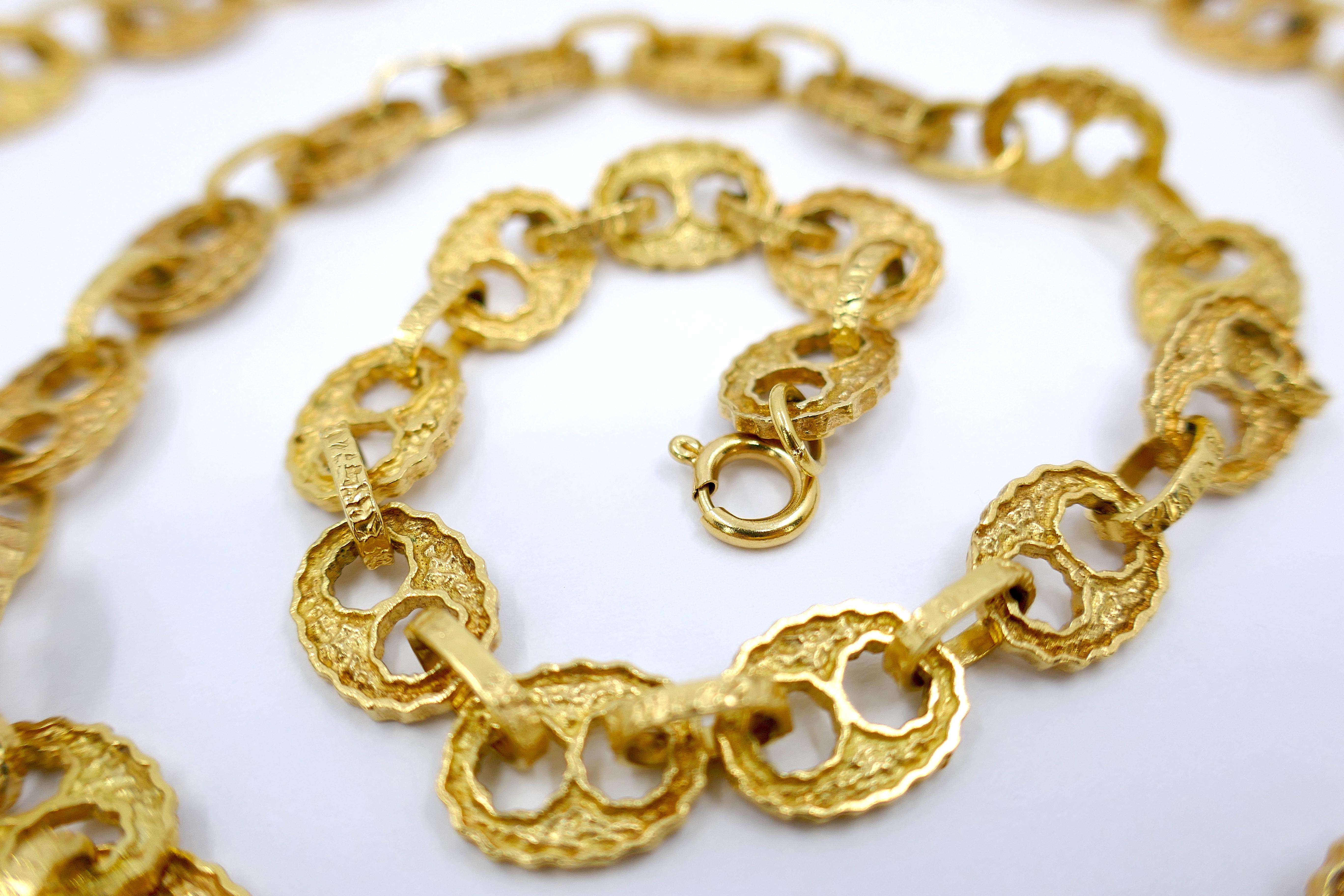 Women's Vintage Hammered Mariner Link Chain Necklace 18k Gold