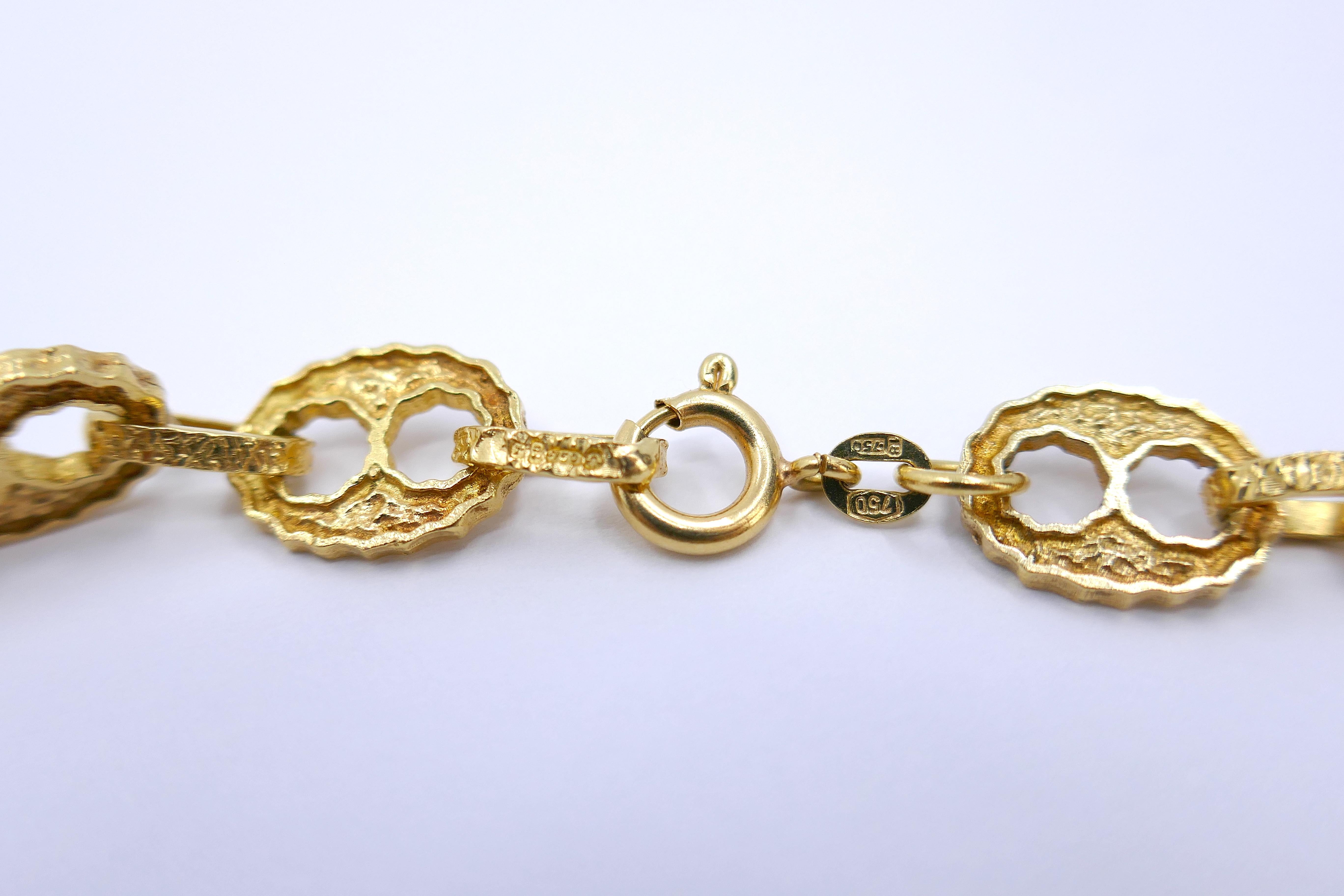 Vintage Hammered Mariner Link Chain Necklace 18k Gold 1