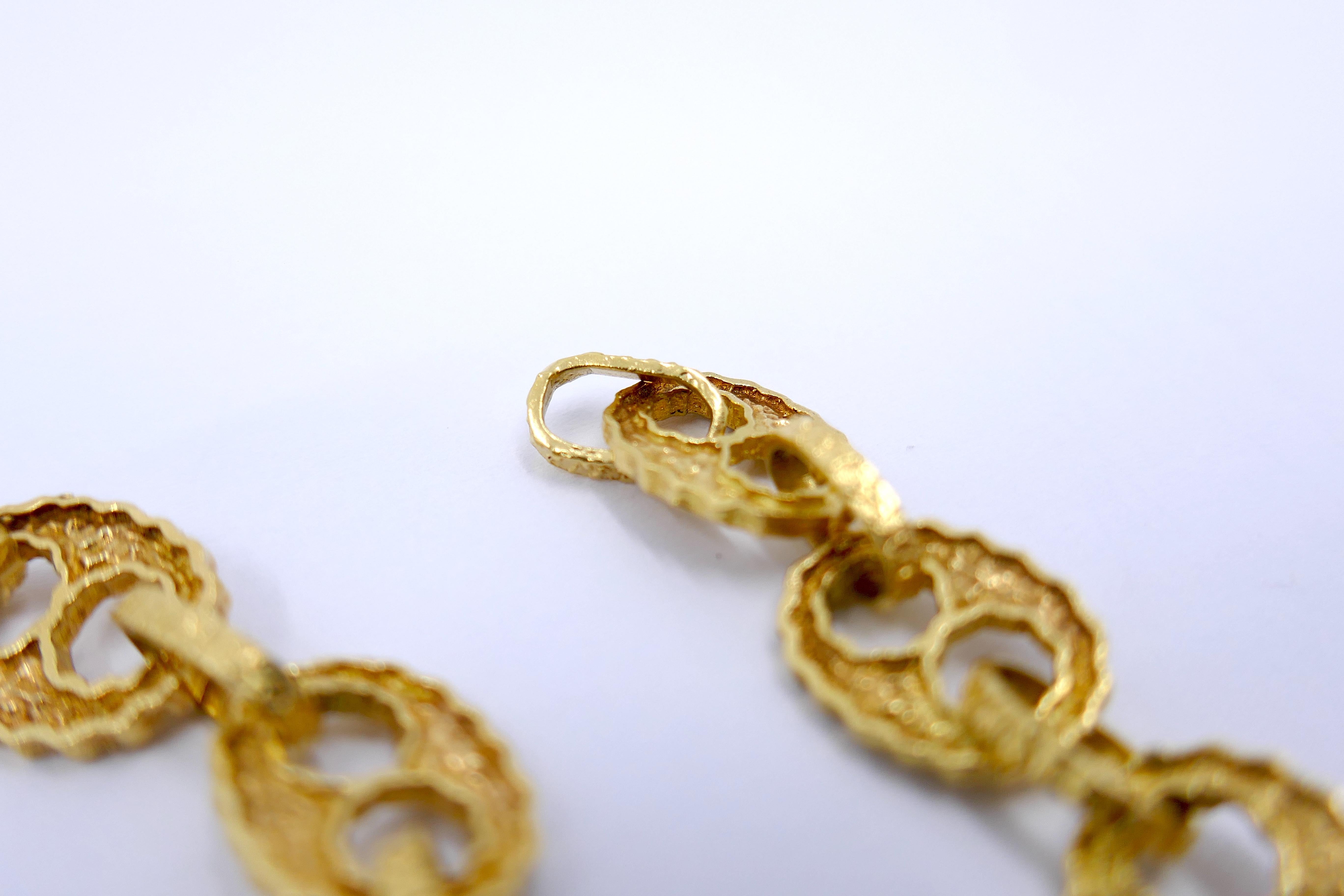 Vintage Hammered Mariner Link Chain Necklace 18k Gold 2