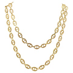 Vintage Hammered Mariner Link Chain Necklace 18k Gold