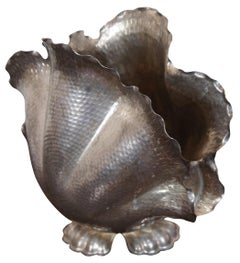 Vintage Hammered Silver Plate Clam Shell Centerpiece Vase Wine Bucket Cooler