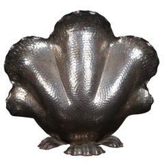 Vintage Hammered Silver Plate Clam Shell Centerpiece Vase Wine Bucket Cooler