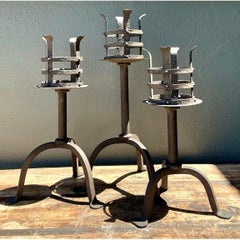 Candelieri a gabbia in ferro battuto vintage - set di 3