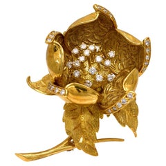 Vintage Hammerman Brothers 1.40 carat diamond 18k yellow gold rose brooch