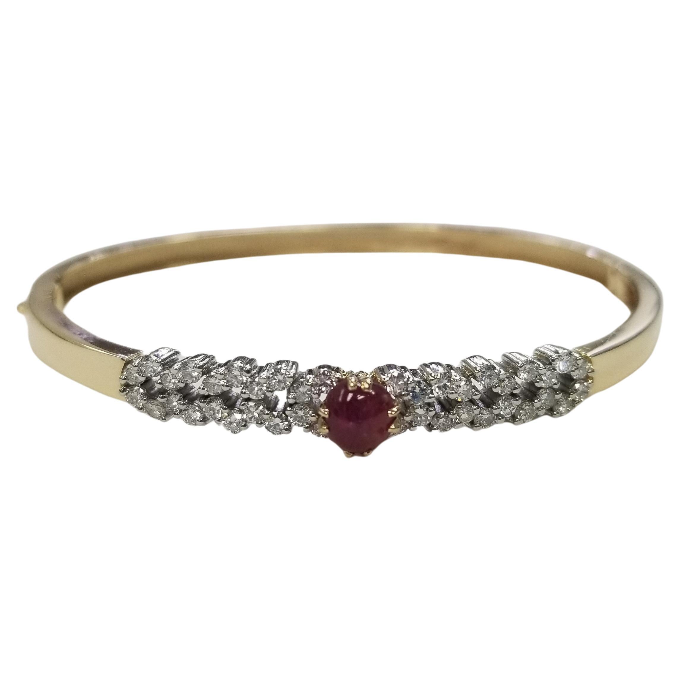 Vintage "Hammerman Brothers" 14k Yellow Gold Ruby and Diamond Bangle 1.00 cts.  For Sale