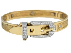 Vintage Hammerman Brothers Adjustable Diamond Belt Buckle Bracelet 14 Karat Gold