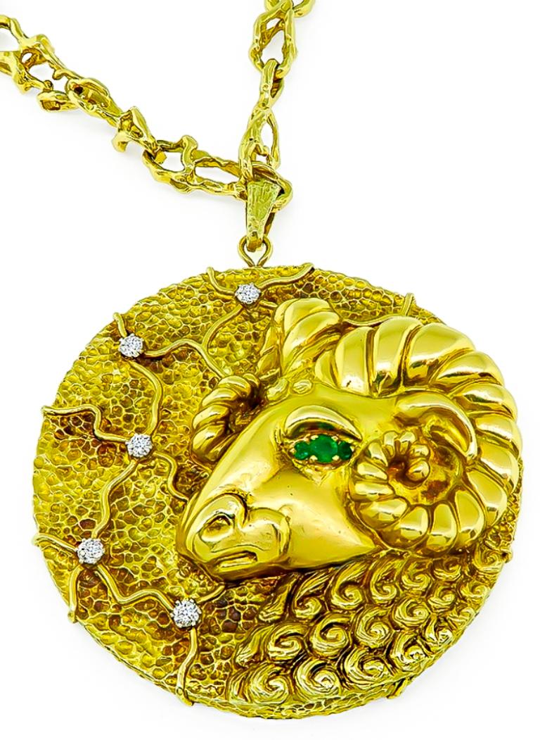 Vintage Hammerman Brothers Aries Zodiac Sign Pendant Necklace For Sale