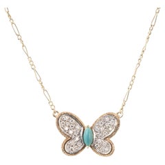 Vintage Hammerman Brothers Butterfly Necklace with Turquoise, Diamonds & Figaro