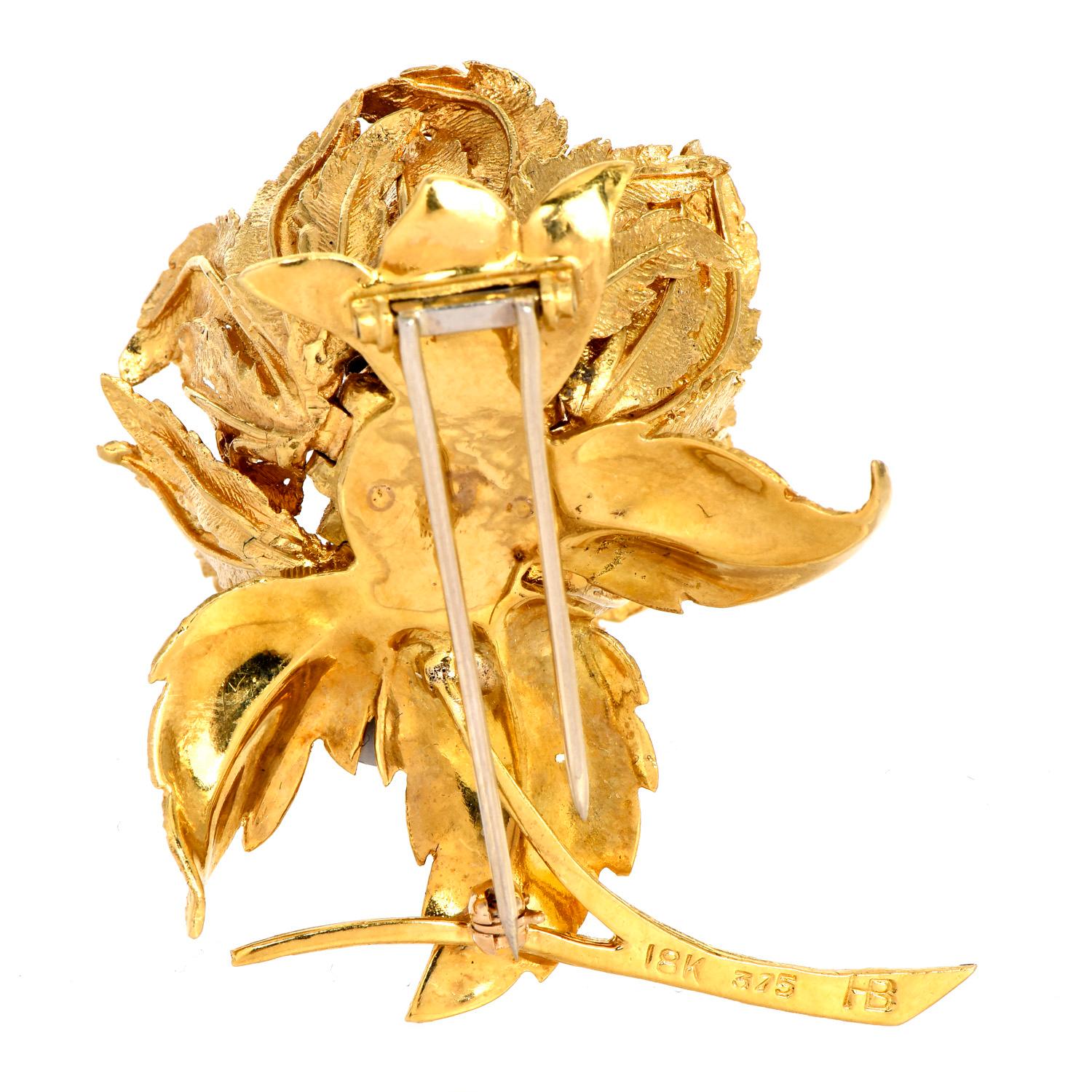 Women's Vintage Hammerman Brothers Diamond 18K Gold Flower Brooch Hamid2