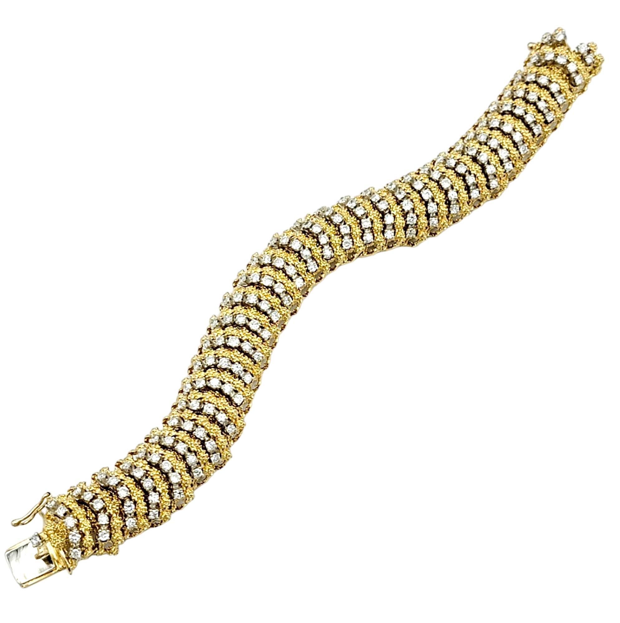 Round Cut Vintage Hammerman Brothers Diamond Caterpillar Bracelet in 18K Yellow Gold For Sale