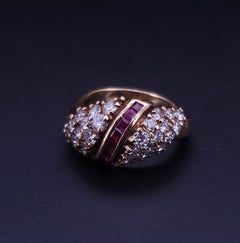Vintage Hammerman Brothers Diamond Ruby Dome Yellow Gold Ring