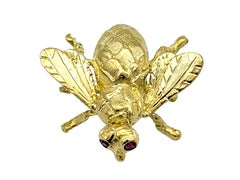 Vintage Hammerman Brothers Fly Brooch with Ruby Eyes in 18 Karat Yellow Gold