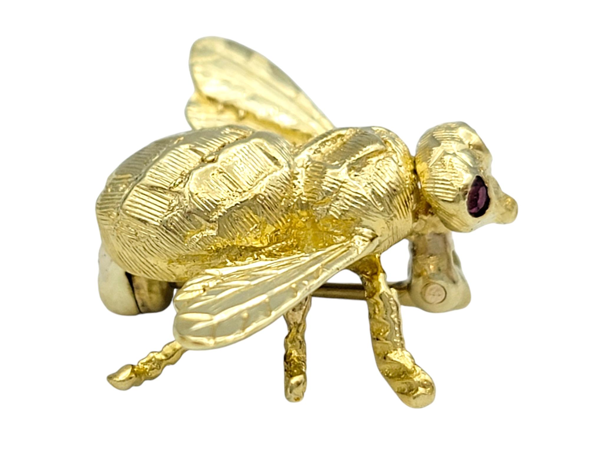 Contemporary Vintage Hammerman Brothers Fly Brooch with Ruby Eyes in 18 Karat Yellow Gold For Sale