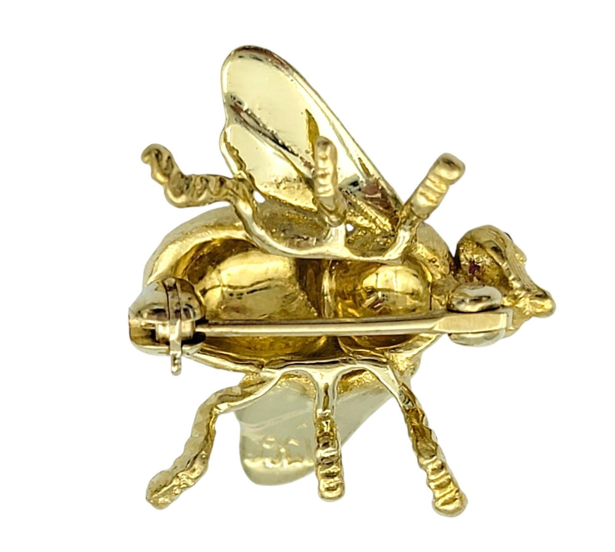 Women's Vintage Hammerman Brothers Fly Brooch with Ruby Eyes in 18 Karat Yellow Gold For Sale