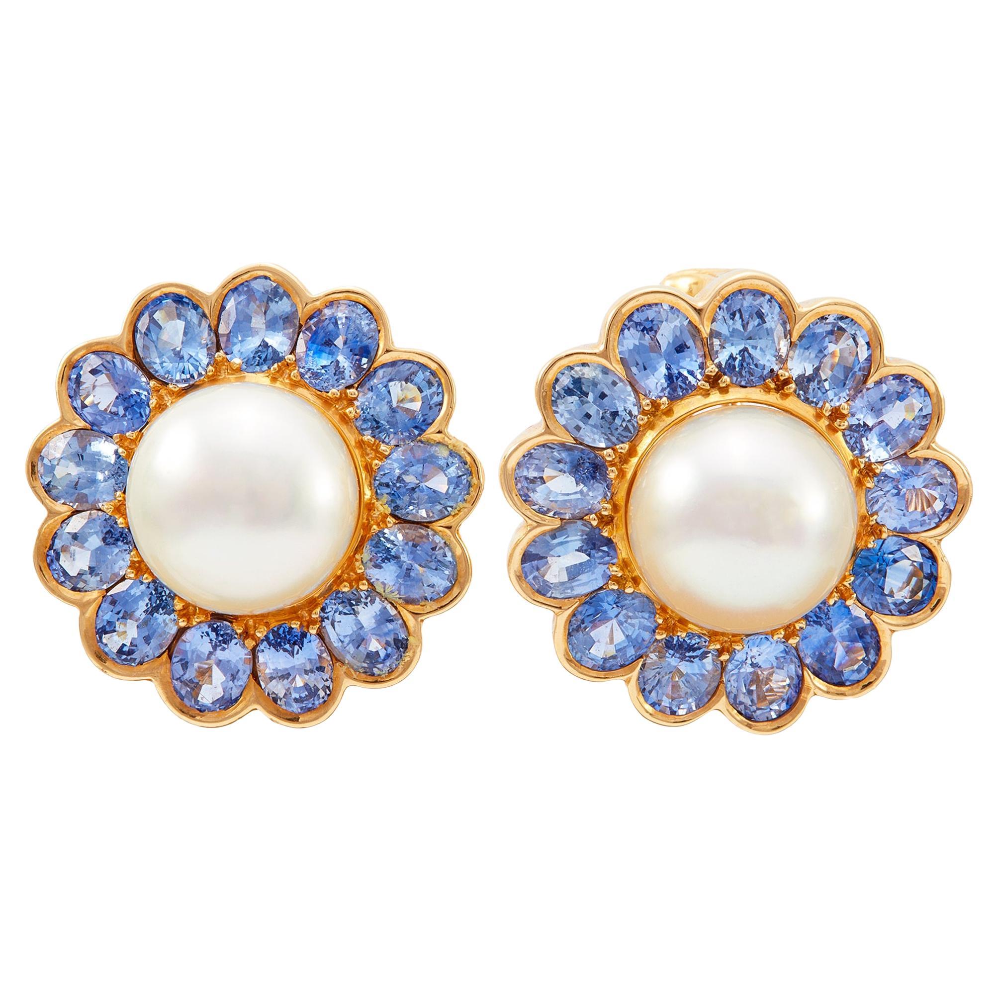Vintage Hammerman Brothers Pearl and Sapphire 18K Yellow Gold Cluster  Earrings For Sale at 1stDibs | al hammerman