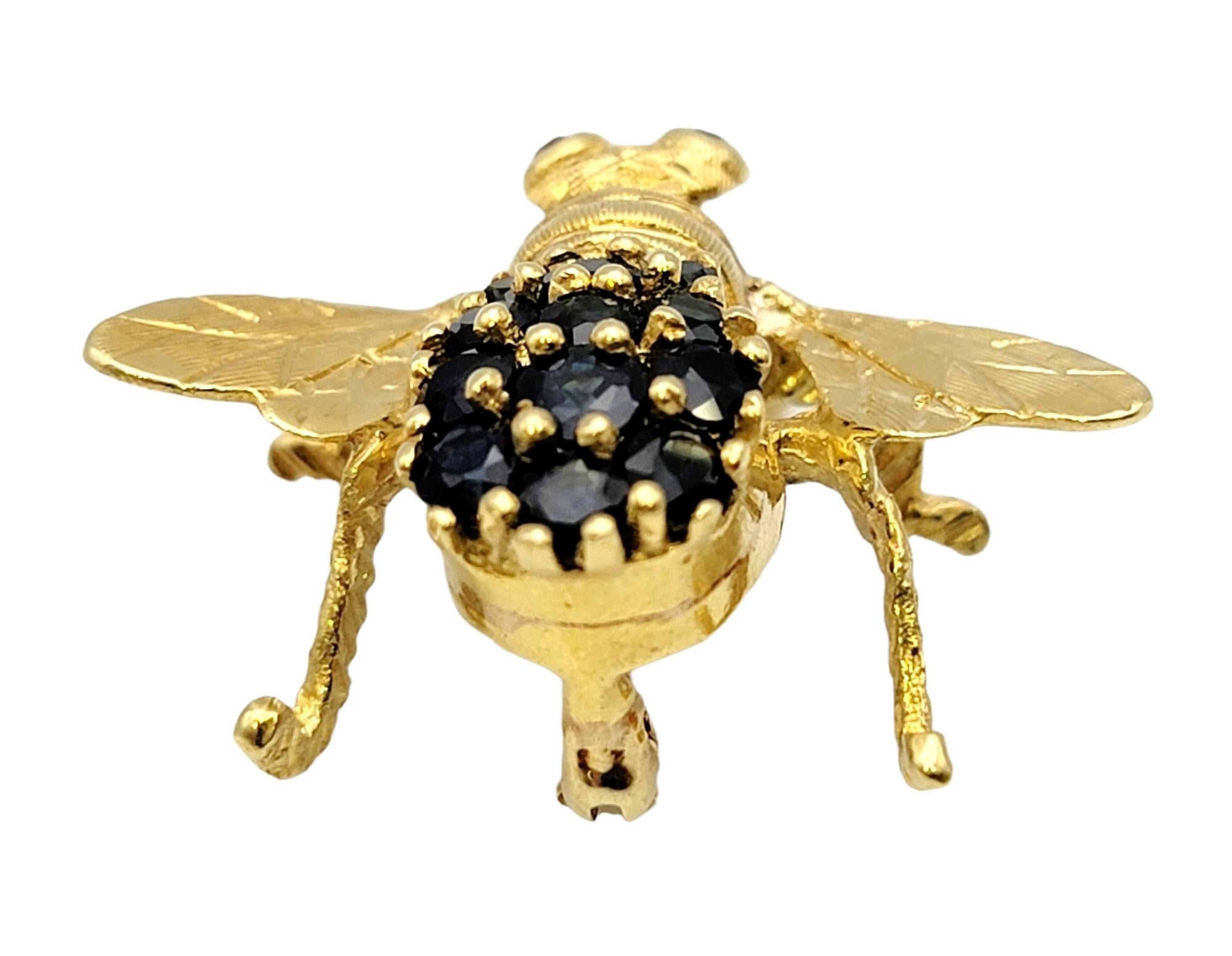 Contemporary Vintage Hammerman Brothers Sapphire and Ruby 3D Bee Brooch in 18 Karat Gold For Sale