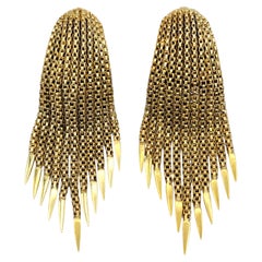 Vintage Hammerman Brothers Spiked Tassel Clip-on Earrings 18 Karat Yellow Gold