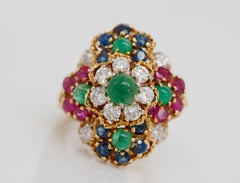 Vintage Hammerman Brothes Diamond, Emerald, Ruby and Sapphire Cocktail Ring