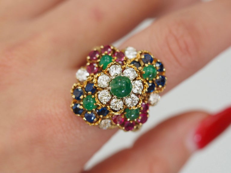 Vintage Hammerman Brothes Diamond, Emerald, Ruby and Sapphire Cocktail ...