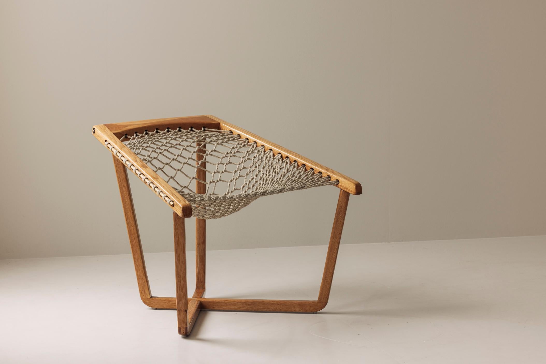 Vintage Hammock / rope lounge chair in blond oak, Sweden 1970s in vendita 3