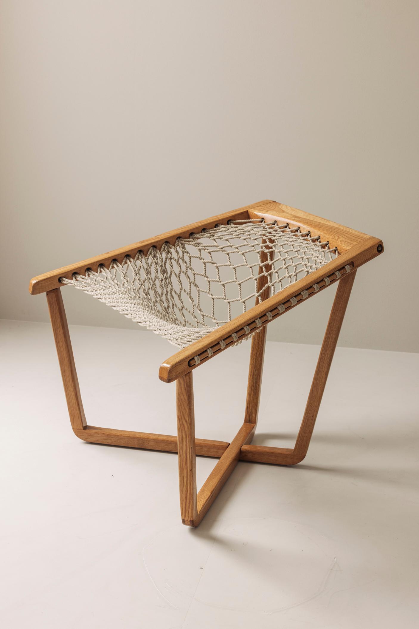 Vintage Hammock / rope lounge chair in blond oak, Sweden 1970s in vendita 2