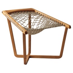 Vintage Hammock / rope lounge chair in blond oak, Sweden 1970s