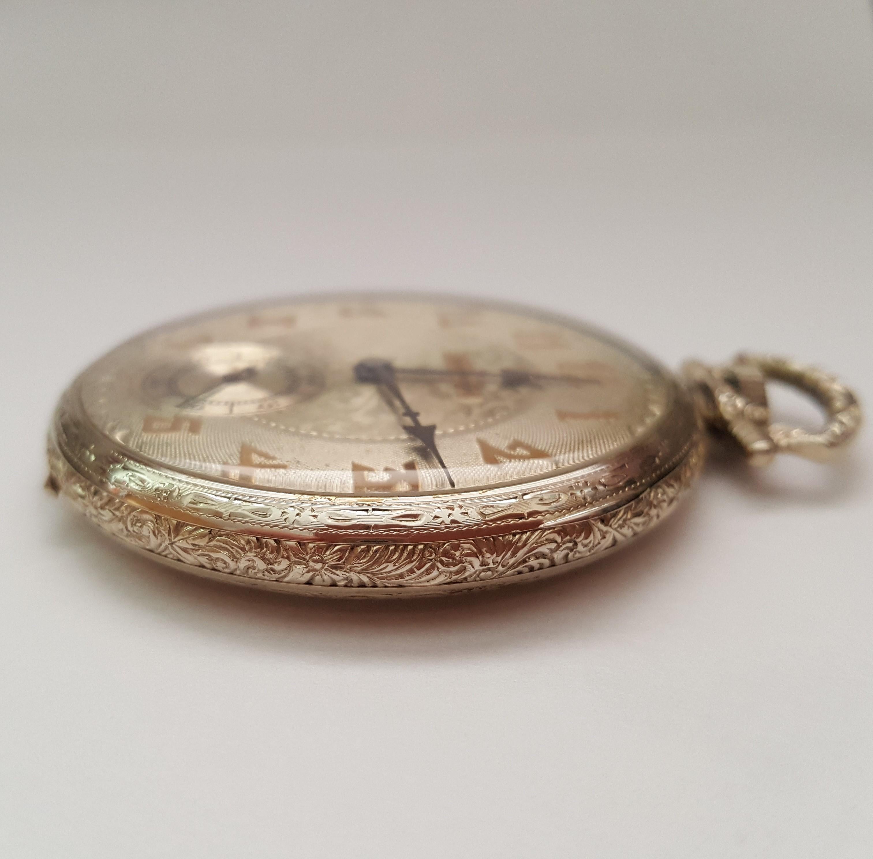 Vintage Hampden Pocket Watch 1916, 17 Jewel, Paul Revere, Working, Case In Excellent Condition In Rancho Santa Fe, CA