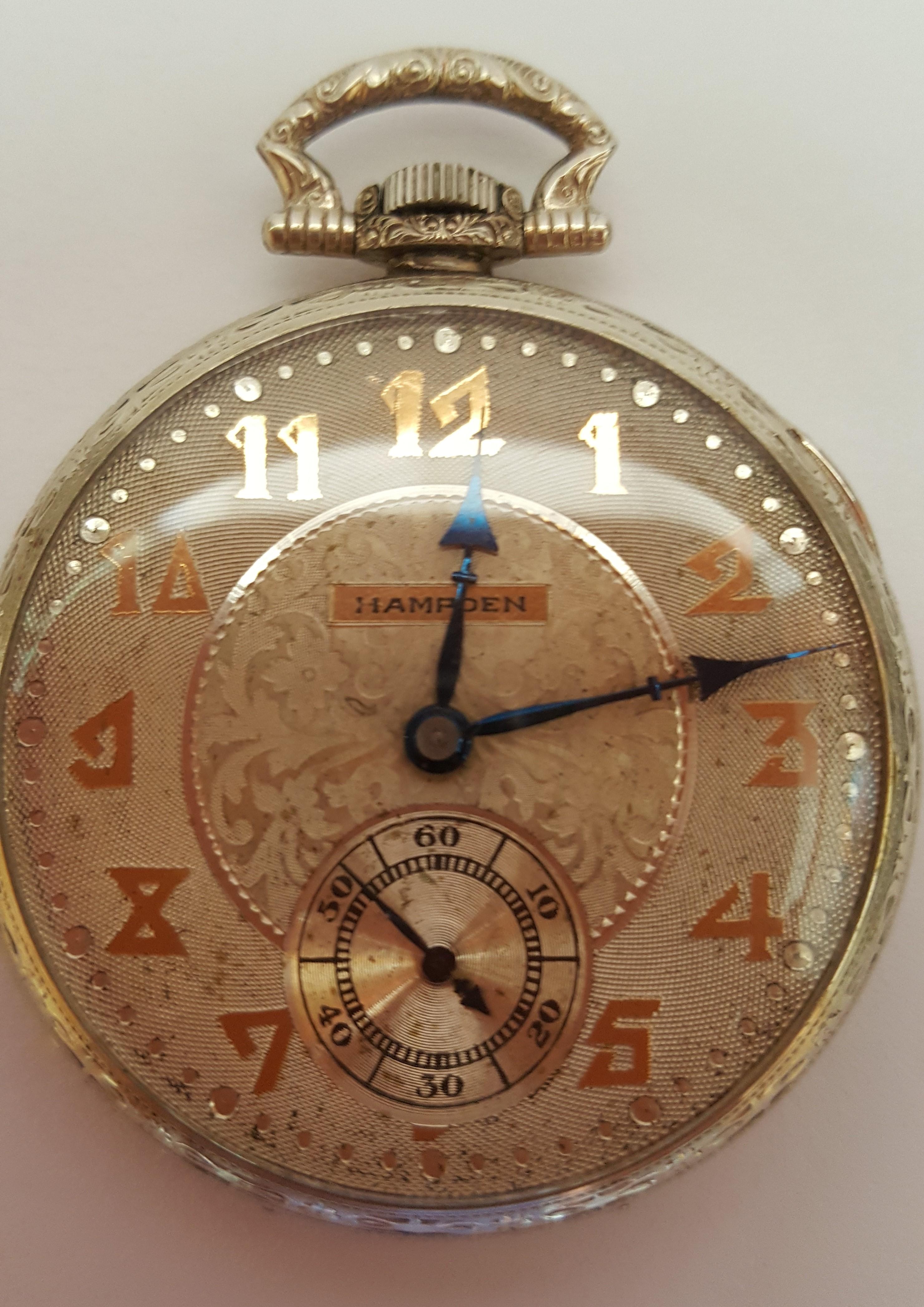 Women's or Men's Vintage Hampden Pocket Watch 1916, 17 Jewel, Paul Revere, Working, Case