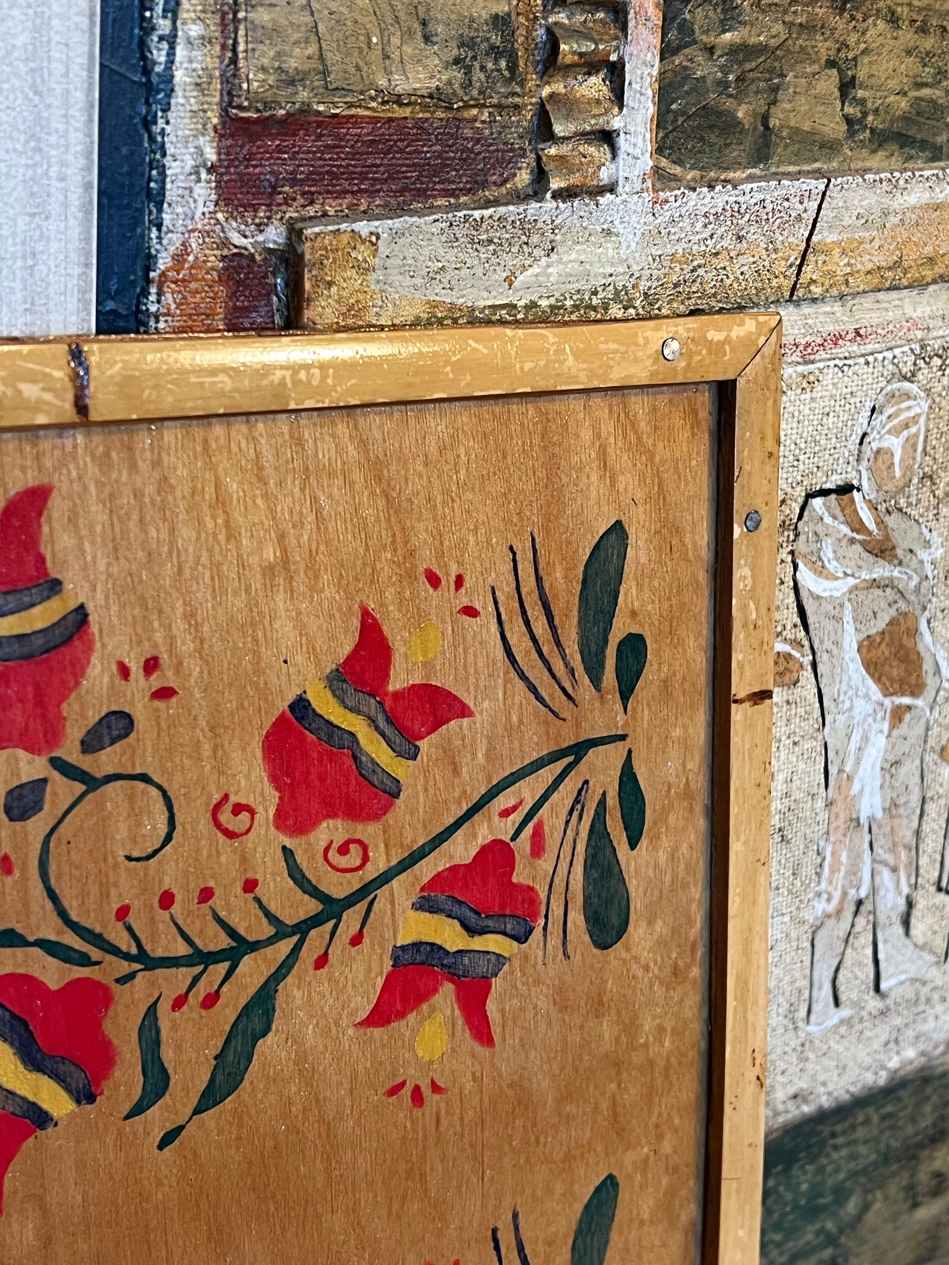vintage Hana Or dipinto decorativo in stile folk in legno In condizioni buone in vendita a Seattle, WA