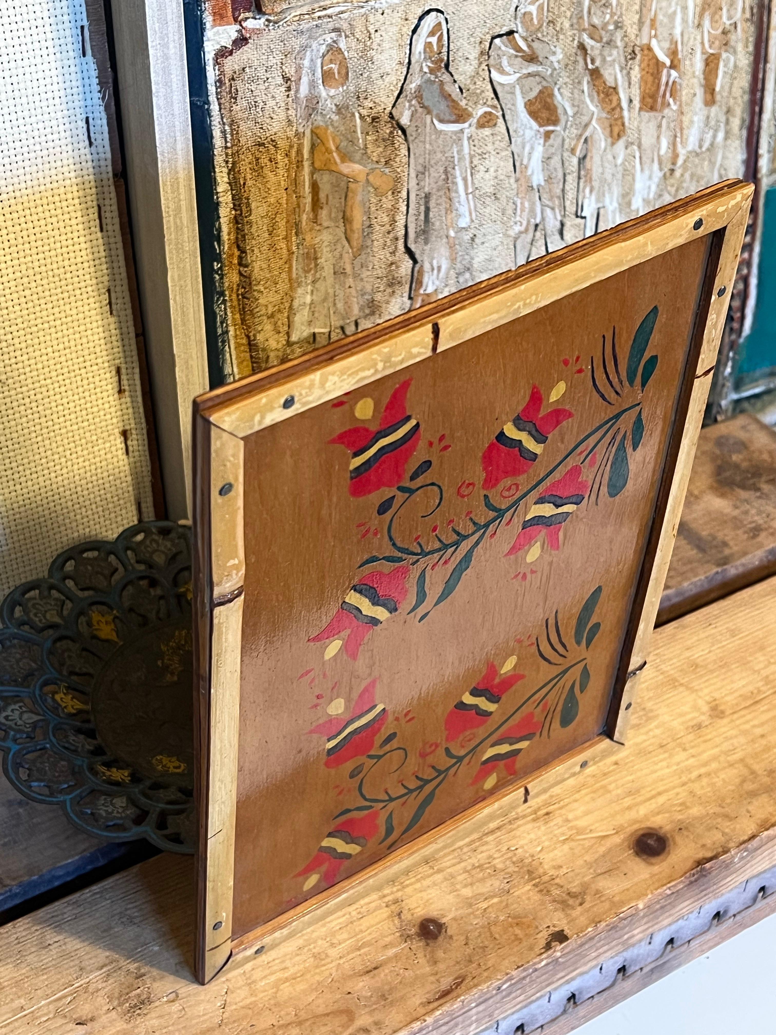 vintage Hana Or dipinto decorativo in stile folk in legno in vendita 1